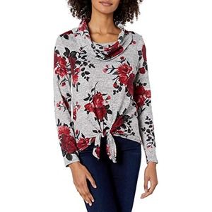 BCX Juniors Long Sleeve Cowl Neck Sweater Red Roses